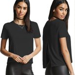 Womens Summer T Shirt Casual Short Sleeve Loose Fit Solid Color Round Neck Side Split Perfect fo