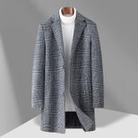 Mens Mid Length Plaid Wool Blend Overcoat Thickened Warm Stylish Perfect for Autumn and Winter W