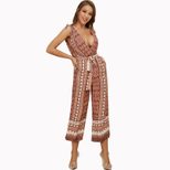 High Waist Deep V Cutout Jumpsuit Floral Print Sexy Style Comfortable Fit Wholesale Available