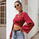 Womens Flare Sleeve Round Neck T Shirt Elegant Design Comfortable Fabric Versatile Style Perfect