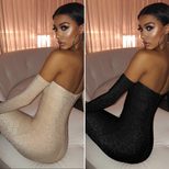 Sequin Bodycon Dress Strapless Off Shoulder Knee Length Winter Party Wear Wholesale Available