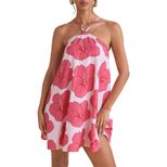 Summer Floral Print Halter Dress Loose Fit Flared Skirt Comfortable Fabric Casual Wear for Women