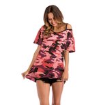 Camo Off Shoulder T Shirt Short Sleeve Loose Fit Plus Size Casual Wear for Women Wholesale Avail