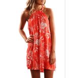 Sleeveless Vintage Floral Mini Dress High Neck Loose Fit Summer Style Available for Wholesale