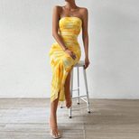 Floral Print Mesh Dress High Waist Bodycon Fit Slit Design Spring Summer Fashion Wholesale Avail