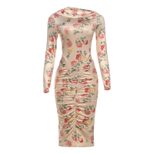 Fashionable Long Sleeve Bodycon Dress Unique Print Ruffled Design Sexy Silhouette Autumn Winter