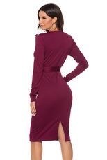 Long Sleeve V Neck Midi Dress Stretch Fabric Sexy Fit Includes Belt Autumn Winter Fashion Wholes