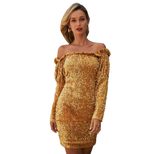Sequin Evening Dress for Women Off Shoulder Long Sleeve One Shoulder Design Nightclub Party Wear