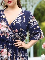 Plus Size Navy Blue Maxi Dress with Elastic Waist and Floral Print for Casual Wear Wholesale low MOQ