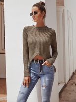 High Stretch Knit Sweater Irregular Hollow Design Slim Fit Short Length Womens Casual Wear for S