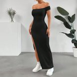 Elegant Off Shoulder Midi Dress Sexy Split Design Spring Summer Collection Perfect for Parties a
