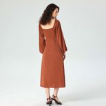 Elegant Midi Dress Square Neck Split Hem Long Sleeve French Style for Autumn Winter Wholesale Av