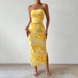 Floral Print Mesh Dress High Waist Bodycon Fit Slit Design Spring Summer Fashion Wholesale Avail