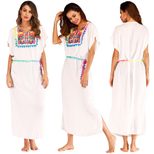 Embroidered Colorful Tassel Split Long Beach Cover Up Dress Stylish Bohemian Design Perfect for