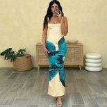 Summer Womens Maxi Dress Sleeveless Bodycon Floral Print Backless Perfect for Parties and Beach