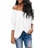 V Neck Off Shoulder Loose Long Sleeve T Shirt for Women Casual Autumn Style in Multiple Sizes