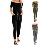 High Waisted Womens Casual Sports Jumpsuit European Style Off Shoulder Drawstring Comfortable Fa