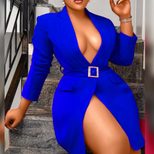 Bodycon Business Suit Dress Tailored Fit Notched Lapel Long Sleeve Plus Size Spring Autumn Wear