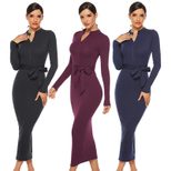 Knit Sweater Dress for Women Long Sleeve Slim Fit with Stand Collar Autumn Winter Casual Wear