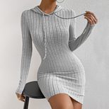 Hooded Sweatshirt Dress High Waist Slim Fit Stylish Design Autumn Winter Casual Wear Wholesale A