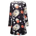 Pumpkin Skull Print Long Sleeve Dress for Women Casual Fall Winter Style Available in Multiple Sizes Wholesale Supply