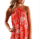 Sleeveless Vintage Floral Mini Dress High Neck Loose Fit Summer Style Available for Wholesale