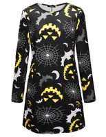 Womens Long Sleeve Christmas Dress with Skull Pumpkin Print Casual Autumn Winter Style in Multiple Sizes