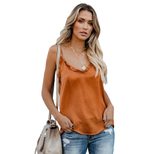 Summer Womens V Neck Cami Top Ruffled Hem Backless Design European Style Casual Wear for Warm We