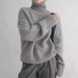 Womens Oversized Turtleneck Sweater Thick Knit Casual Style Versatile for Autumn and Winter Whol