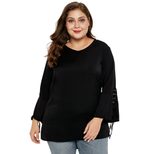 Womens Long Sleeve T Shirt Solid Color Flare Sleeve Cross Design Plus Size Spring Fashion Top Wh