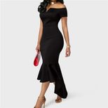 Womens Summer Dress Short Sleeve Off Shoulder V Neck Irregular Hem Long Dress Casual Wear