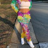 Casual Distressed Tie Dye Denim Pants Button Detail Straight Leg Breathable Fabric Ideal for Everyday Wear