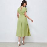 V Neck Backless Dress High Waist Solid Color Flared Skirt Spring Fashion for Women Wholesale Ava