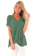Off Shoulder Short Sleeve T Shirt for Women Twist Front Design Summer Casual Wear