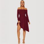 Wine Red Bodycon Midi Dress Slim Fit High Waist Long Sleeve Autumn Winter Fashion Wholesale Avai
