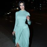 Fashionable Womens Long Sleeve Bodycon Dress Color Block Ruffled Split Hem Elegant Style Perfect