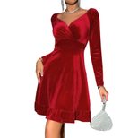 Elegant Red V Neck Dress Fashionable Versatile Short Length Autumn Winter Wear Wholesale Availab