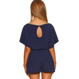 Womens High Waisted Solid Color Sports Shorts Short Sleeve Round Neck Drawstring Design Casual W