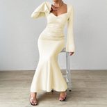 Elegant Ankle Length Dress Chic Cold Shoulder Design High End Fabric Perfect for Fall Winter Who