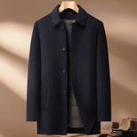 Mens Wool Jacket Thick Double Sided Fabric Stand Collar Insulated with Down Lining Autumn Winter