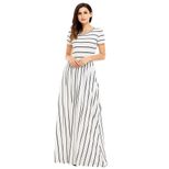 Bohemian Maxi Dress Short Sleeve Round Neck Striped Knit Casual Summer Wear Wholesale Available