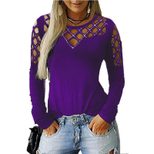 Lace Hollow Out Long Sleeve T Shirt Rhinestone Embellished Autumn Winter Fashion Wholesale Avail