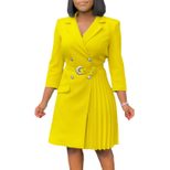 High Waisted Fashionable Midi Blazer Dress Pleated Design Tailored Fit Elegant Style Suitable fo