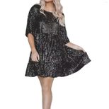 Sequin A Line Dress Round Neck Short Sleeve Loose Fit Evening Party Wear ready to ship