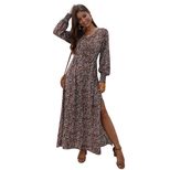 Floral Print Long Sleeve V Neck Dress Autumn Winter Style Casual Wear Ready to Ship bulk order
