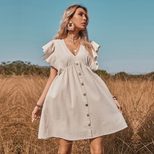 V Neck Button Down A Line Dress Floral Print Casual Style Comfortable Fabric Perfect for Spring