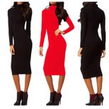 Womens Pencil Dress Solid Color High Neck Mid Length Fashionable for Casual or Formal Occasions