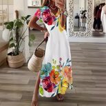 Floral Print V Neck Split Maxi Dress for Women Casual Vacation Style Available in Multiple Sizes Wholesale Supply