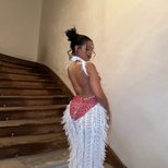 Summer Womens Dress Sleeveless Backless Fringe Sheer Color Block Trendy Style for Parties and Ev