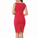 Womens Pencil Dress Cotton Blend Fabric Square Neckline Elegant Office Style